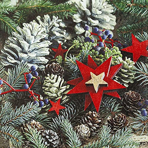 20 Servietten Sterne im Zapfenkranz | Zapfen | Natur | Kranz | Winter | Weihnachten | Tischdeko | Decoupage | Serviettentechnik 33x33cm von Home Fashion