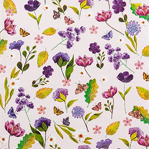 20 Servietten Verstreute Blüten und Blätter | Schmetterlinge | Tischdeko | Decoupage | Serviettentechnik 33x33cm von Home Fashion