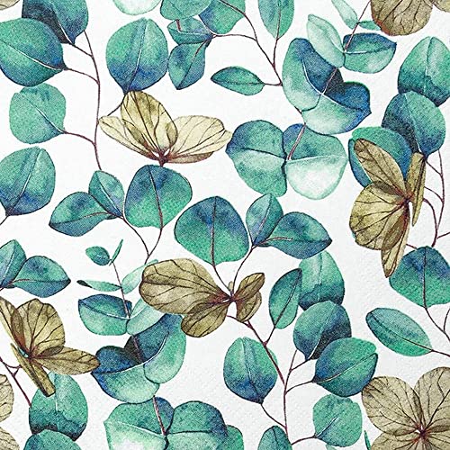 20 kleine Cocktail-Servietten Blätter vom Eukalyptus | Natur | Tischdeko | Decoupage | Serviettentechnik 25x25cm von Home Fashion