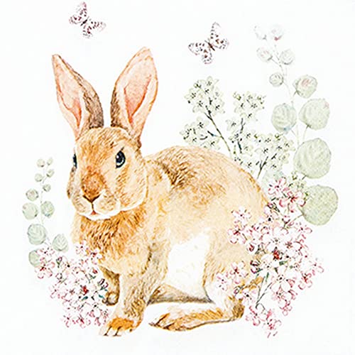20 kleine Cocktail-Servietten Hase an dezenten Blumen | Frühling | Ostern | Tischdeko | Decoupage | Serviettentechnik 25x25cm 20 kleine Cocktail-Servietten Hase an dezenten Blumen | Frühling | Ostern | Tischdeko | Decoupage | Serviettentechnik 25x25cm von Home Fashion
