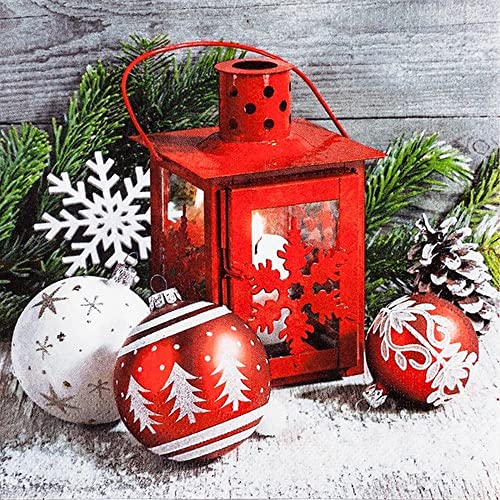 20 kleine Cocktail-Servietten Laterne mit Weihnachtskugeln | Deko | Weihnachten | Winter | Tischdeko | Decoupage | Serviettentechnik 25x25cm von Home Fashion