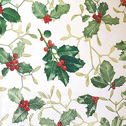 20 kleine Cocktail-Servietten Muster von Ilex und Mistelzweige | Weihnachten | Winter | Tischdeko | Decoupage | Serviettentechnik 25x25cm 20 kleine Cocktail-Servietten Muster von Ilex und Mistelzweige | Weihnachten | Winter | Tischdeko | Decoupage | Serviettentechnik 25x25cm von Home Fashion