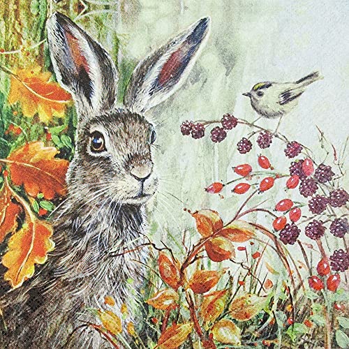 HOME FASHION Serviette Hase im Herbst 33x33cm 20 Stück Papierserviette Tischserviette Serviettentechnik von Home Fashion