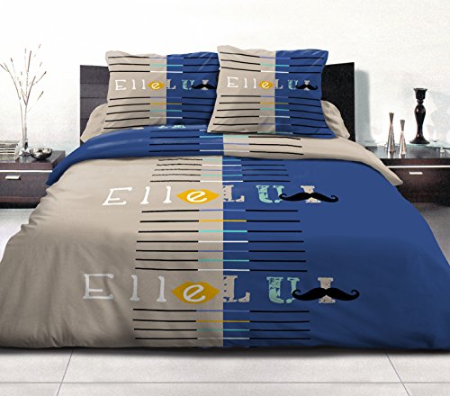 Home Passion Bettwäsche 3 teilig Schnurrbart blau 100% 57 Fäden, Baumwolle, Mehrfarbig, 240 x 260 x 0,1 cm von Home Linge Passion