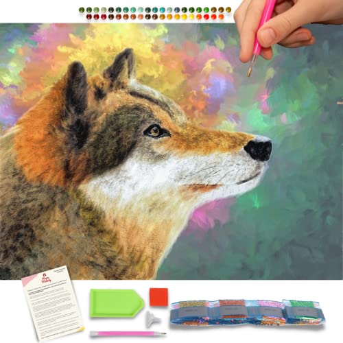Home Melody Diamond Painting Erwachsene und Kinder - 30x40 cm, stolzer Wolf, 5D Diamond Painting Set Tiere, Diamant Painting Runde Diamanten, DIY Set bunt Deko Dekoration Geschenk von Home Melody