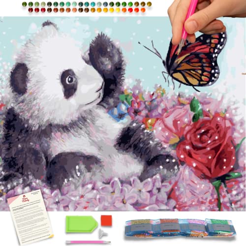 Home Melody Diamond Painting Erwachsene und Kinder - 30x40 cm, süßer Panda, 5D Diamond Painting Set Tiere, Diamant Painting Runde Diamanten, DIY Set Deko Dekoration Geschenk von Home Melody