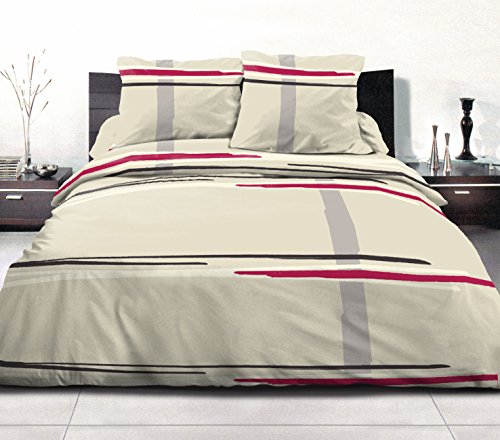 Home Passion Bettwäsche 3 teilig Middle Himbeere 100% 57 Fäden, Baumwolle, Mehrfarbig, 220 x 240 x 0,1 cm von Home Linge Passion