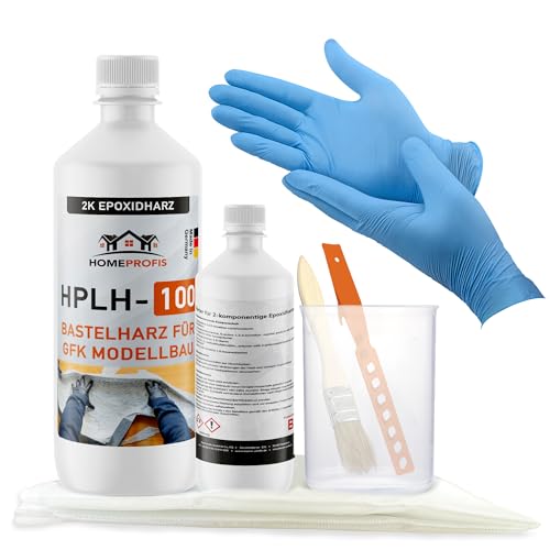 Home Profis® HPLH-100 glasklares 2K Epoxidharz (1.200g) inkl. 1m² GFK Glasfasermatte (300g/m²) & Werkzeug | Formbau, Reparatur und Ausbesserung, Bootsbau, Fahrzeugbau von Home Profis