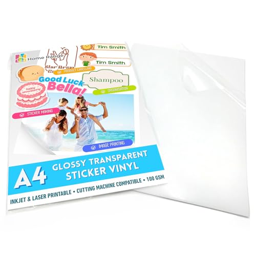 Home Range 10 Blatt A4-Aufkleber, transparent, Vinyl, glänzend, mit Tintenstrahldrucker bedruckbar, nicht wasserdicht, selbstklebend, glänzende Oberfläche – Erstellen Sie Ihre eigenen Aufkleber Home Range 10 Blatt A4-Aufkleber, transparent, Vinyl, glänzend, mit Tintenstrahldrucker bedruckbar, nicht wasserdicht, selbstklebend, glänzende Oberfläche – Erstellen Sie Ihre eigenen Aufkleber von Home Range