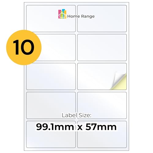 Home Range 1000 Aufkleber Adressetiketten 2x5 (x100) | 10 pro Bogen | 100 Blatt | glänzend weiß selbstklebende Etiketten zum Abheften, Organisieren, Rücksendeadresse, Büro & Zuhause Beschriftung von Home Range