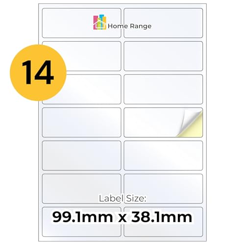 Home Range 1400 Aufkleber Adressetiketten 2x7 (x100) | 14 pro Bogen | 100 Blatt | glänzend weiß selbstklebende Etiketten zum Abheften, Organisieren, Rücksendeadresse, Büro & Zuhause Beschriftung von Home Range