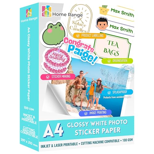 Home Range 50 Blatt A4 Glänzendes Foto Aufkleber Papier Selbstklebend Inkjet & Laser Bedruckbar Spritzwassergeschützte Etiketten für Basteln, Abziehbilder & Beschilderung Home Range 50 Blatt A4 Glänzendes Foto Aufkleber Papier Selbstklebend Inkjet & Laser Bedruckbar Spritzwassergeschützte Etiketten für Basteln, Abziehbilder & Beschilderung von Home Range