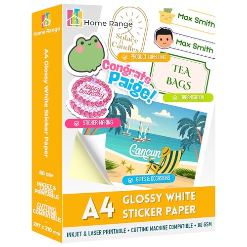 Home Range 50 Blatt A4 Glänzendes selbstklebendes Papier, bedruckbar, kompatibel mit Tintenstrahl- und Laserdruckern für Zuhause, Büro und Bastelprojekte Home Range 50 Blatt A4 Glänzendes selbstklebendes Papier, bedruckbar, kompatibel mit Tintenstrahl- und Laserdruckern für Zuhause, Büro und Bastelprojekte von Home Range