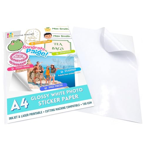 Home Range Fotoaufkleberpapier, A4, weiß, glänzend, bedruckbar, spritzwassergeschützt, für Tintenstrahl- und Laserdrucker, ideal für Produktkennzeichnung, Bastelarbeiten, Scrapbooking und mehr, 50 Home Range Fotoaufkleberpapier, A4, weiß, glänzend, bedruckbar, spritzwassergeschützt, für Tintenstrahl- und Laserdrucker, ideal für Produktkennzeichnung, Bastelarbeiten, Scrapbooking und mehr, 50 von Home Range