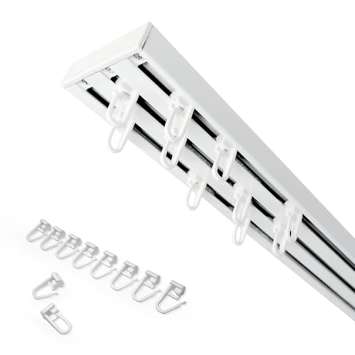 Home-Vision Gardinenschiene Vorhangschiene 2-läufig, 3-läufig oder 4-läufig (Serie X, 3-läufig, 140cm - mit Faltenlegehaken) Aluminium, Inkl. Befestigungsmaterial, für Schiebevorhang von Home-Vision