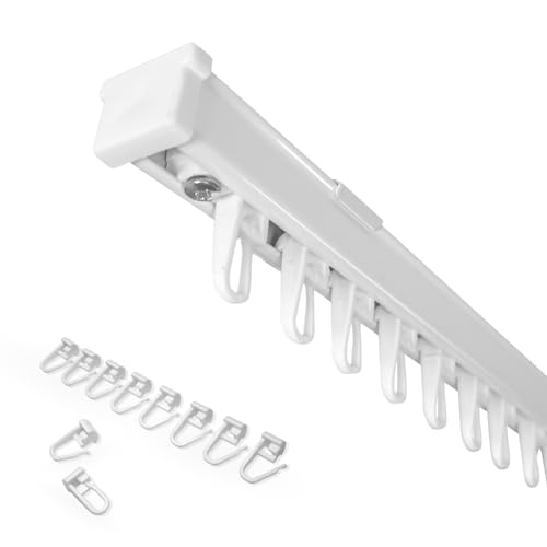 Home-Vision Gardinenschiene Vorhangschiene 1-läufig, 4 Farben Schienen (Serie Y, Weiß Gardinenschiene mit Faltenlegehaken, 280cm) Aluminium, Inkl. Befestigungsmaterial, für Schiebevorhang von Home-Vision