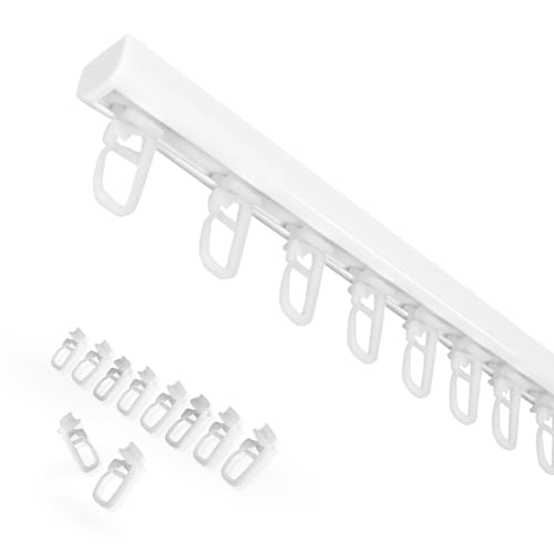 Home-Vision Gardinenschiene Vorhangschiene Schienen Weiß 1-läufig(Serie Z, mit Faltenlegehaken, 440cm) Aluminium, Inkl. Befestigungsmaterial, für Schiebevorhang von Home-Vision