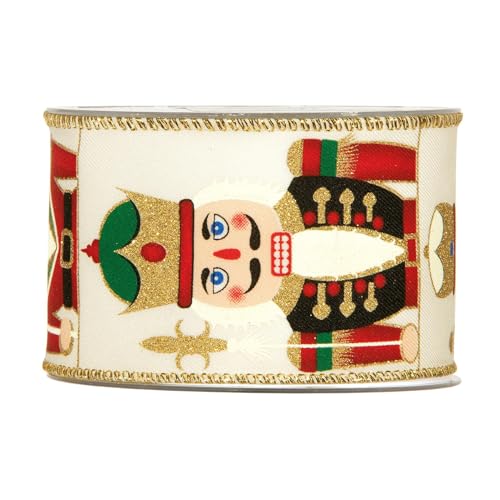 Breites Weihnachtsband 6,3 cm | Geschenkband Schleifenband | Stoffband | Dekoband | Kränzen, Schleifen, Weihnachten Dekorieren, Geschenk Verpacken (Nussknacker 6,3 cm x 10 Meter) von Home of Christmas