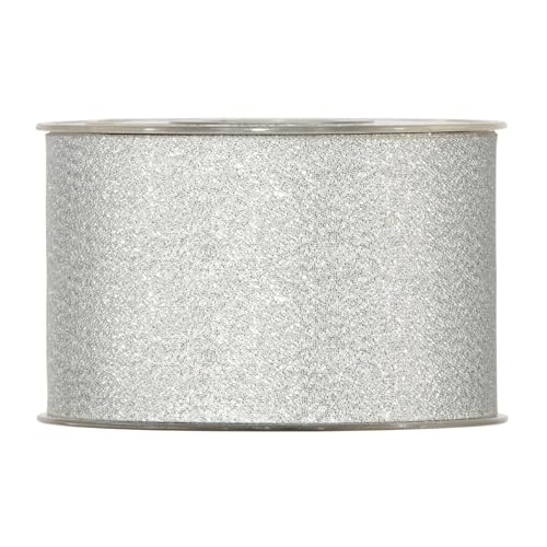 Breites Weihnachtsband 6,3 cm | Geschenkband Schleifenband | Stoffband | Dekoband | Kränzen, Schleifen, Weihnachten Dekorieren, Geschenk Verpacken (Silber - Glitzer 6,3 cm x 20 Meter) von Home of Christmas