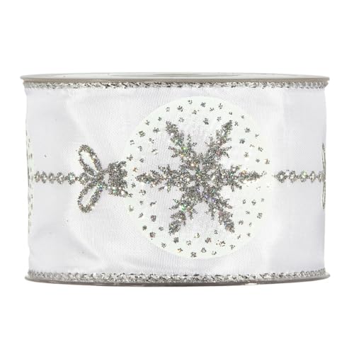 Breites Weihnachtsband 6,3 cm | Geschenkband Schleifenband | Stoffband | Dekoband | Kränzen, Schleifen, Weihnachten Dekorieren, Geschenk Verpacken (Silbernes Weihnachtsornament 6,3 cm x 10 Meter) von Home of Christmas