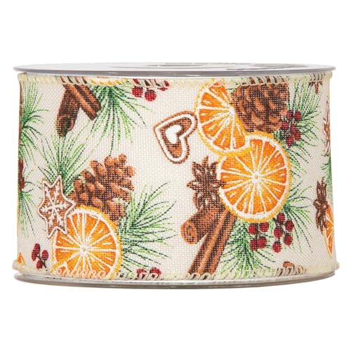 Breites Weihnachtsband 6,3 cm | Geschenkband Schleifenband | Stoffband | Dekoband | Kränzen, Schleifen, Weihnachten Dekorieren, Geschenk Verpacken (Weihnachtsgewürze 6,3 cm x 10 Meter) von Home of Christmas