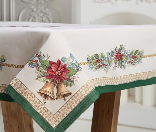 Gobelin Weihnachtstischdecke | Weihnachtliche Tischwäsche | Tischläufer | Tischdecke für Weihnachten und Neujahr (Glocke - grün (Glitzerlos), 140x180 cm) von Home of Christmas