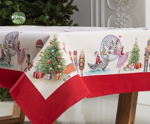 Gobelin Weihnachtstischdecke | Weihnachtliche Tischwäsche | Tischläufer | Tischdecke für Weihnachten und Neujahr (Nussknacker (Glitzerlos), 140x140 cm) von Home of Christmas