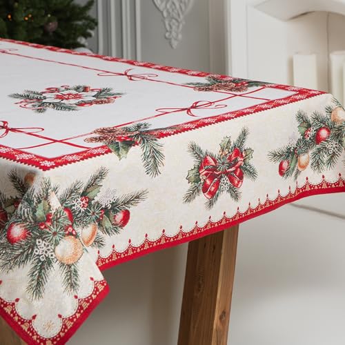 Gobelin Weihnachtstischdecke | Weihnachtliche Tischwäsche | Tischläufer | Tischdecke für Weihnachten und Neujahr (Weihnachten Bänder (Glitzernde), 100x100 cm) von Home of Christmas