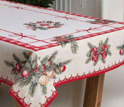 Gobelin Weihnachtstischdecke | Weihnachtliche Tischwäsche | Tischläufer | Tischdecke für Weihnachten und Neujahr (Weihnachten Bänder (Glitzernde), 140x220 cm) von Home of Christmas