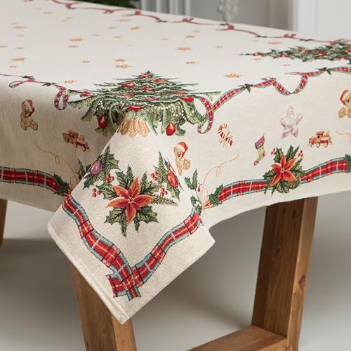 Gobelin Weihnachtstischdecke | Weihnachtliche Tischwäsche | Tischläufer | Tischdecke für Weihnachten und Neujahr (Weihnachtsbaum (Glitzernde), 140x260 cm) von Home of Christmas