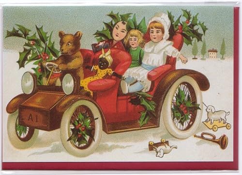 Home of Christmas Vintage Weihnachten Postkarte | Weihnachtspostkarte | Weihnachtskarte | Weihnachtsgrußkarte | Grußkarte (Klappkarte Auto mit Spielzeug 11,5 cm x 17 cm) von Home of Christmas