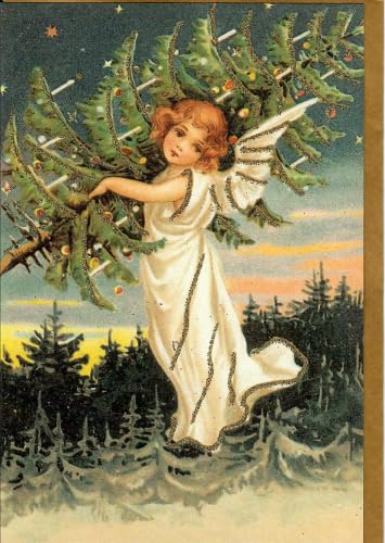 Home of Christmas Vintage Weihnachten Postkarte | Weihnachtspostkarte | Weihnachtskarte | Weihnachtsgrußkarte | Grußkarte (Klappkarte Engel mit Baum 11,5 cm x 17 cm) von Home of Christmas