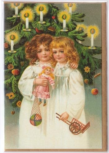 Home of Christmas Vintage Weihnachten Postkarte | Weihnachtspostkarte | Weihnachtskarte | Weihnachtsgrußkarte | Grußkarte (Klappkarte Kinder am Baum 11,5 cm x 17 cm) von Home of Christmas