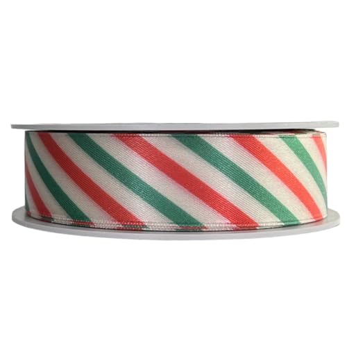 Weihnachtsband 2,5 cm | Geschenkband Schleifenband | Stoffband | Dekoband | Kränzen, Schleifen, Weihnachten Dekorieren, Geschenk Verpacken (Gestreiftes Satinband 2,5 cm x 15 Meter) von Home of Christmas