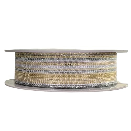Weihnachtsband 2,5 cm | Geschenkband Schleifenband | Stoffband | Dekoband | Kränzen, Schleifen, Weihnachten Dekorieren, Geschenk Verpacken (Metallisch 2,5 cm x 15 Meter) von Home of Christmas