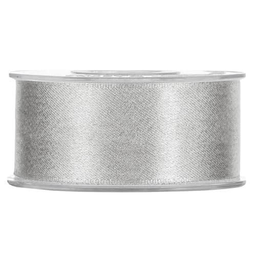 Weihnachtsband 4 cm | Geschenkband Schleifenband | Stoffband | Dekoband | Kränzen, Schleifen, Weihnachten Dekorieren, Geschenk Verpacken (Glitzer-Satin silber 4 cm x 25 Meter) von Home of Christmas