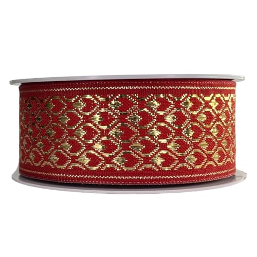 Weihnachtsband 4 cm | Geschenkband Schleifenband | Stoffband | Dekoband | Kränzen, Schleifen, Weihnachten Dekorieren, Geschenk Verpacken (Rot und Gold 4 cm x 15 Meter) von Home of Christmas