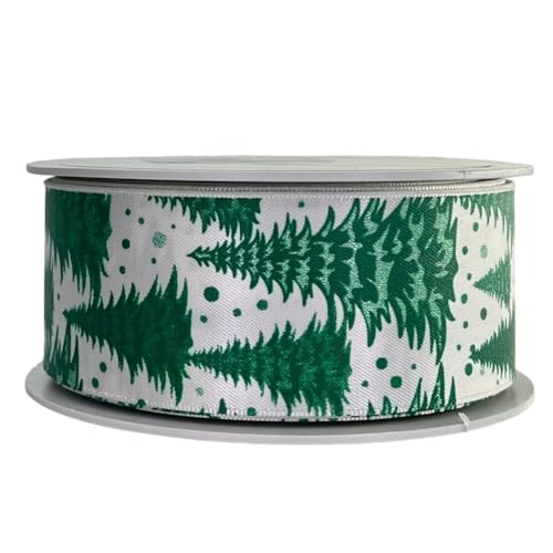 Weihnachtsband 4 cm | Geschenkband Schleifenband | Stoffband | Dekoband | Kränzen, Schleifen, Weihnachten Dekorieren, Geschenk Verpacken (Satinband Bäume 4 cm x 15 Meter) von Home of Christmas