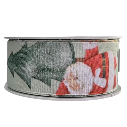 Weihnachtsband 4 cm | Geschenkband Schleifenband | Stoffband | Dekoband | Kränzen, Schleifen, Weihnachten Dekorieren, Geschenk Verpacken (Weihnachtsmann 4 cm x 15 Meter) von Home of Christmas