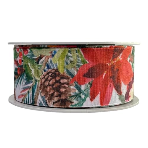 Weihnachtsband 4 cm | Geschenkband Schleifenband | Stoffband | Dekoband | Kränzen, Schleifen, Weihnachten Dekorieren, Geschenk Verpacken (Weihnachtsstern 4 cm x 15 Meter) von Home of Christmas