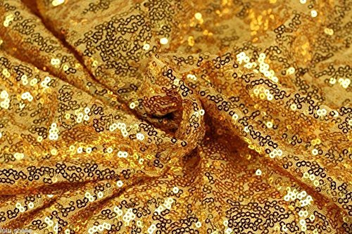 3 mm Mini Pailletten Stoff Material, in 1 Richtung dehnbar / 130 cm breit / 14 Farben (Meterware) gold von LushFabric