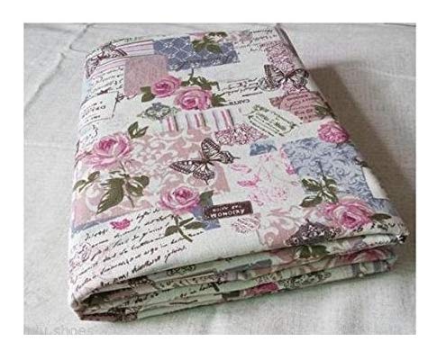 LushFabric Vintage Chic French Rose Butterfly Französische Rose Schmetterling Leinenstoff aus Baumwolle Stoff - 140 cm breit (Meterware) von HomeBuy