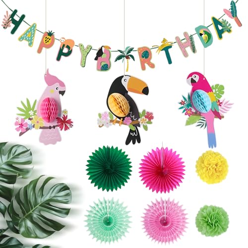 HomeDejavu Hawaii Party Deko Set Enthält 3 x Tropische Vögel Deko,Papier Fächer,Pompons, Wimpelkette für Geburtstag,Papagei Party Deko und Hängende Girlande Papierfächer für HomeDejavu Hawaii Party Deko Set Enthält 3 x Tropische Vögel Deko,Papier Fächer,Pompons, Wimpelkette für Geburtstag,Papagei Party Deko und Hängende Girlande Papierfächer für von HomeDejavu