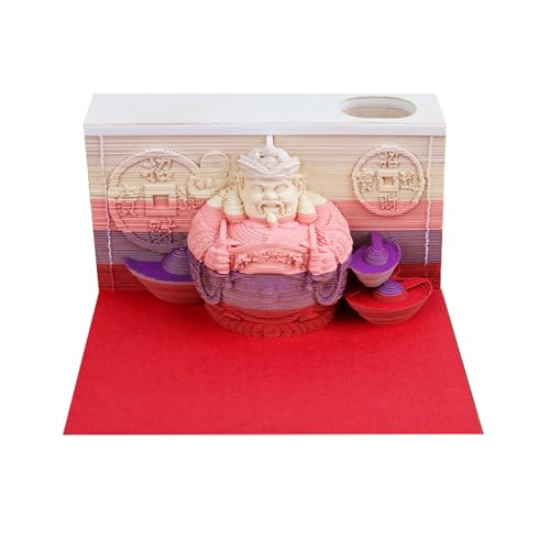 HomeJoySet 3D-Kalender „Gott Des Reichtums“ 2025, Orangefarbener Abreiß-Notizblock, Schreibtisch-Uhr Fürs Büro, Erinnerungen An Schulveranstaltungen(Red) von HomeJoySet