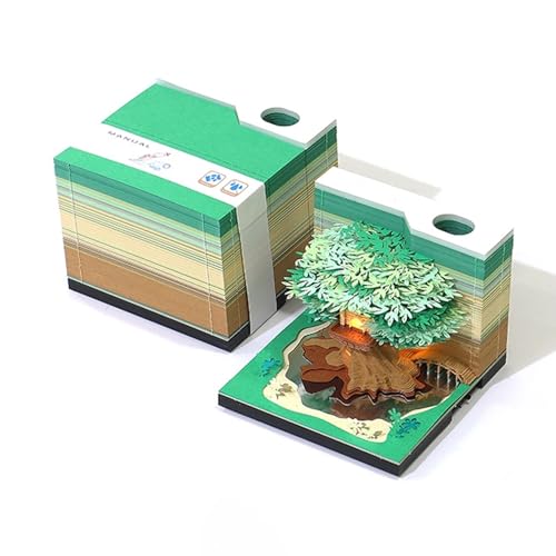 HomeJoySet 3D-Kalender-Notizblock 2025, Tischkalender Mit Uhr Und Licht, Dekoration For Die Feiertage Im Büro(Green) von HomeJoySet