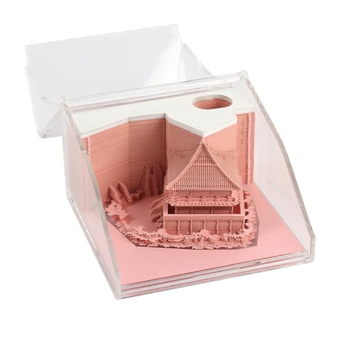 HomeJoySet 3D-Tempelkalender 2025, Schreibtisch-Notizblock, Abreißdesign, Dekoration For Büro-/Schulveranstaltungen(Pink) von HomeJoySet
