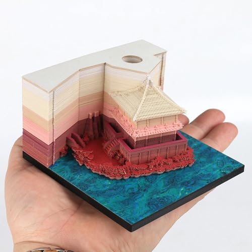 HomeJoySet 3D-Tempelkalender 2025, Schreibtisch-Notizblock, Abreißdesign, Dekoration For Büro-/Schulveranstaltungen(Red) von HomeJoySet