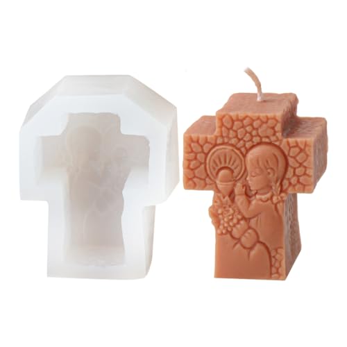 HomeJoySet Silikonformen Mit Religiöser Familie, Epoxidharz, Kerzen, Seife, Gips, Heimdekoration(Embossed Girl Cross) von HomeJoySet