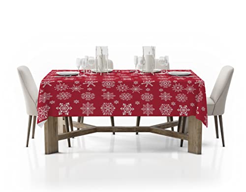 HomeLife Weihnachtstischdecke 140X180 – Weihnachtstischdecke für eine schöne Party – Weihnachtstischläufer aus 80% Baumwolle and 20% Polyester – Maschinenwaschbar – Rote Schneeflocken von HomeLife