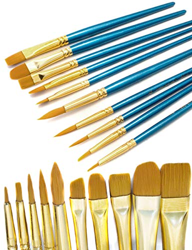 HOMETOOLS.EU® 10er Pinsel-Set, Aquarell-Pinsel Wasser-Farben mit blauem Griff, 10-teilig von HomeTools.eu
